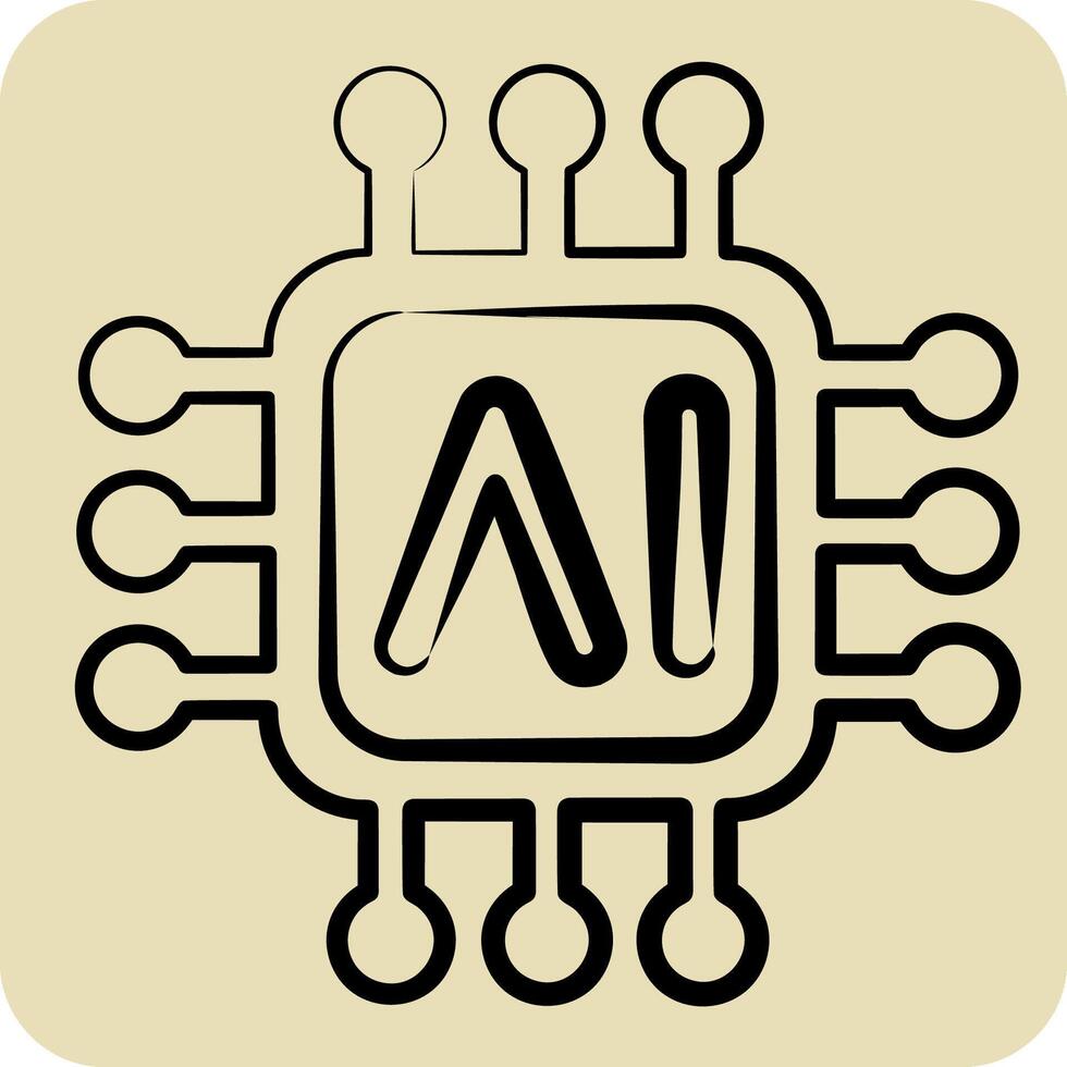 Icon AI Chips. related to Artificial Intelligence symbol. hand drawn style vector