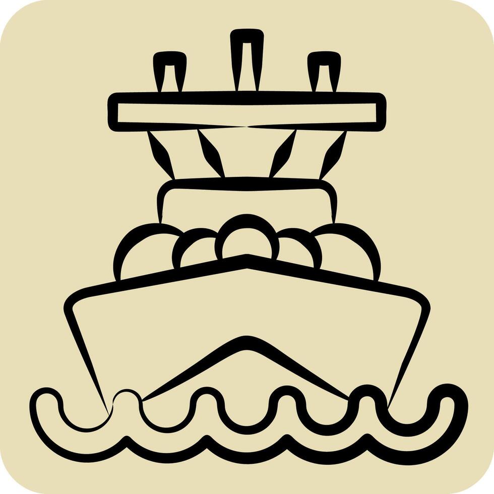 Icon Battleship. related to Vehicle symbol. hand drawn style. editable vector