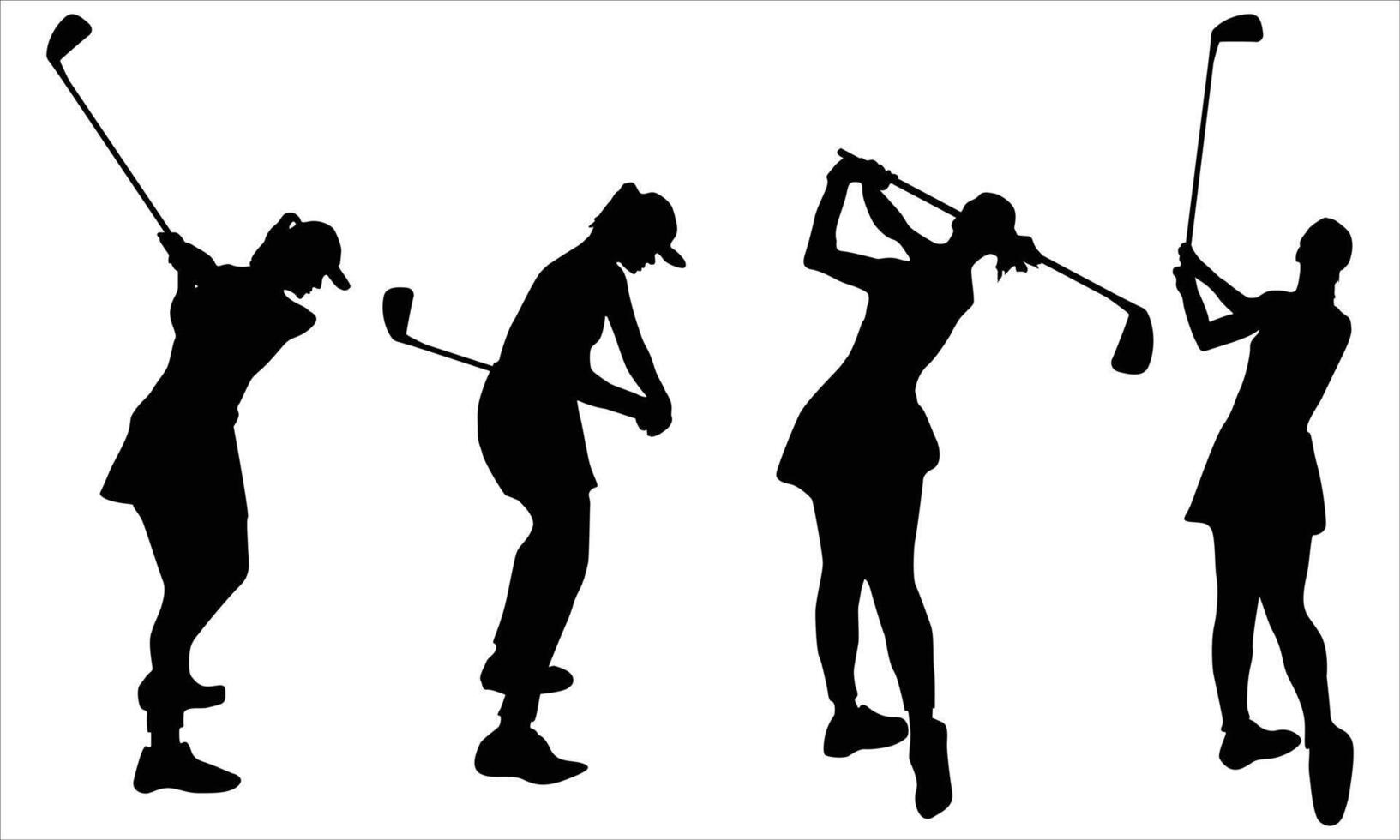 Golf girl silhouettes. Female golfer sport silhouette vector