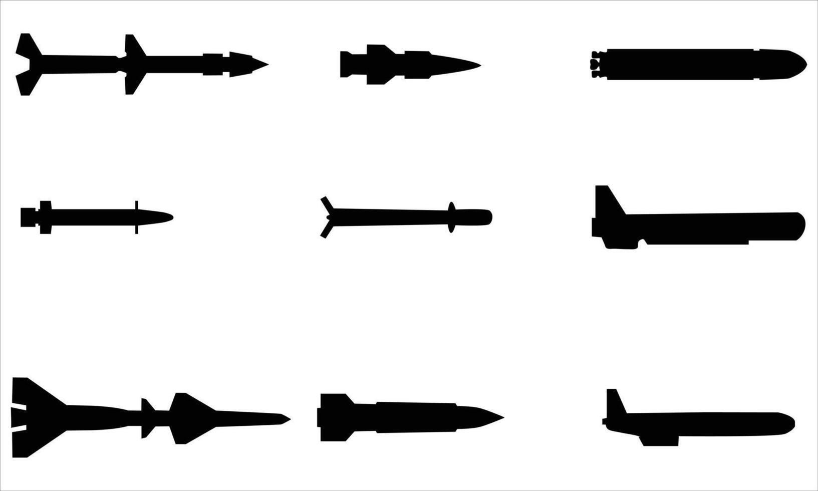 Ballistic missile silhouettes set vector