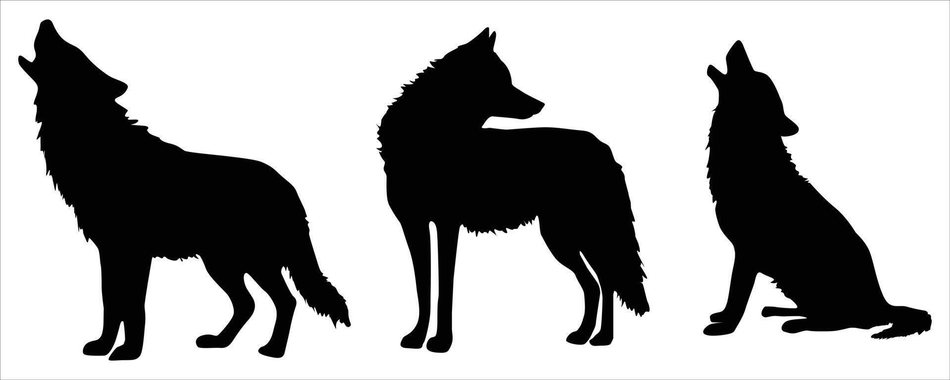 Set of wolf silhouettes on white background vector