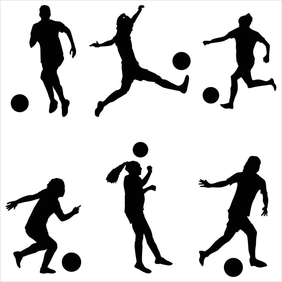 Women Soccer Player Silhouettes set vector