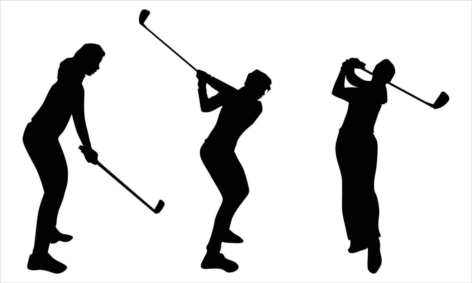 Female golfer silhouettes set vector