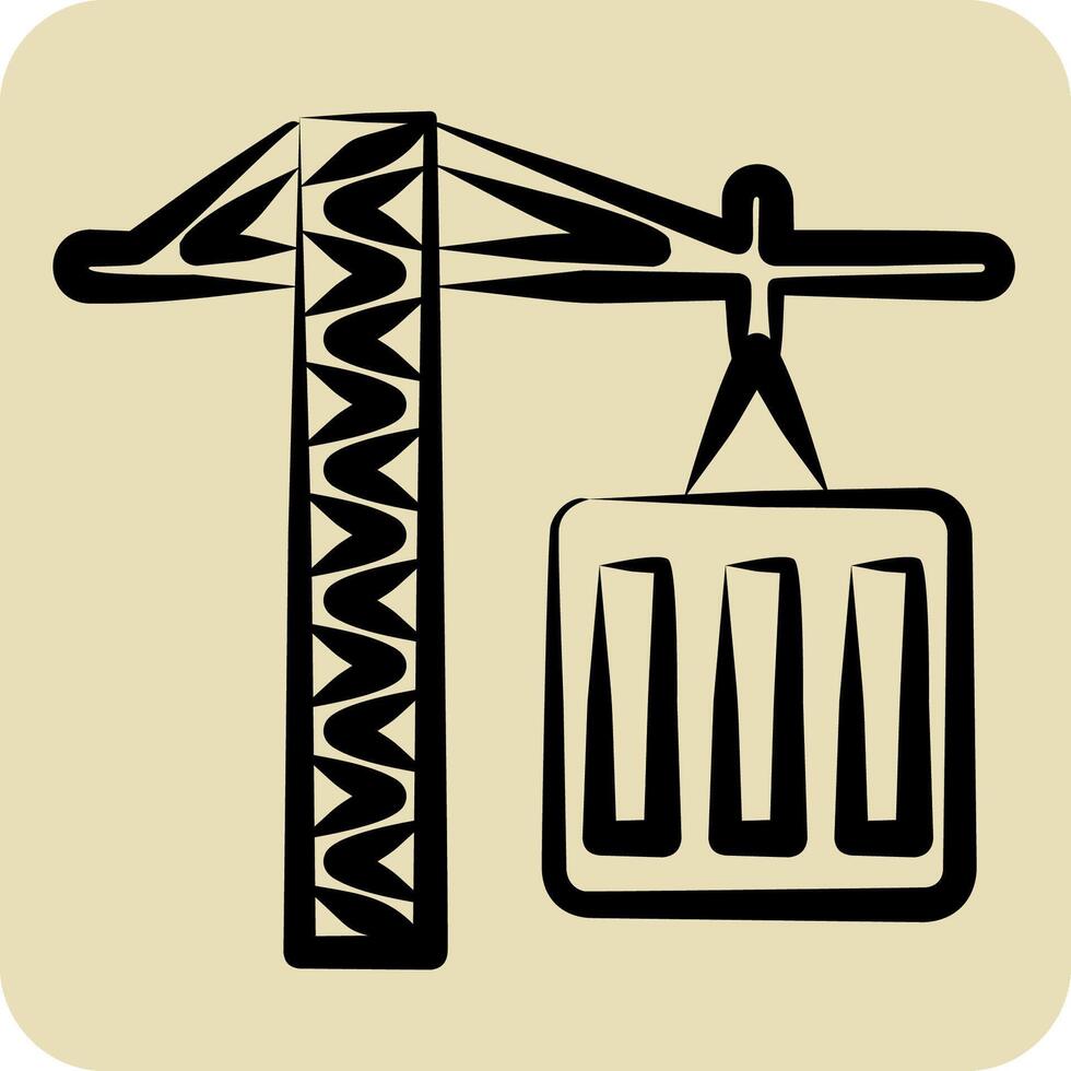 Icon Tower Crane. related to Civil Engineering symbol. hand drawn style. design editable vector
