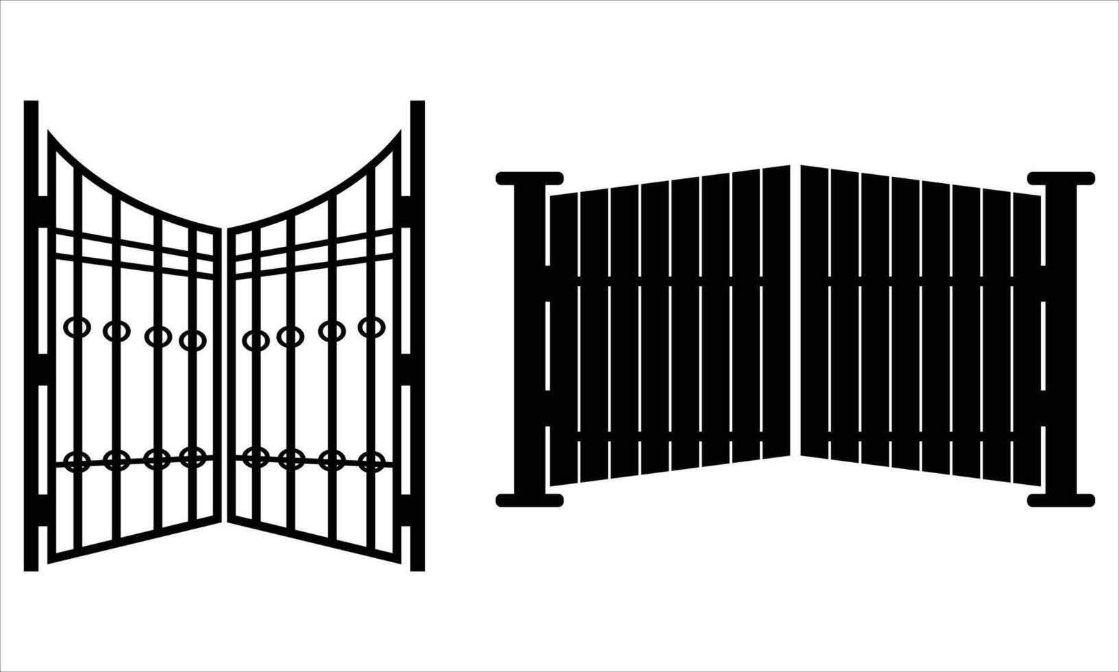Iron and wooden gate set vector