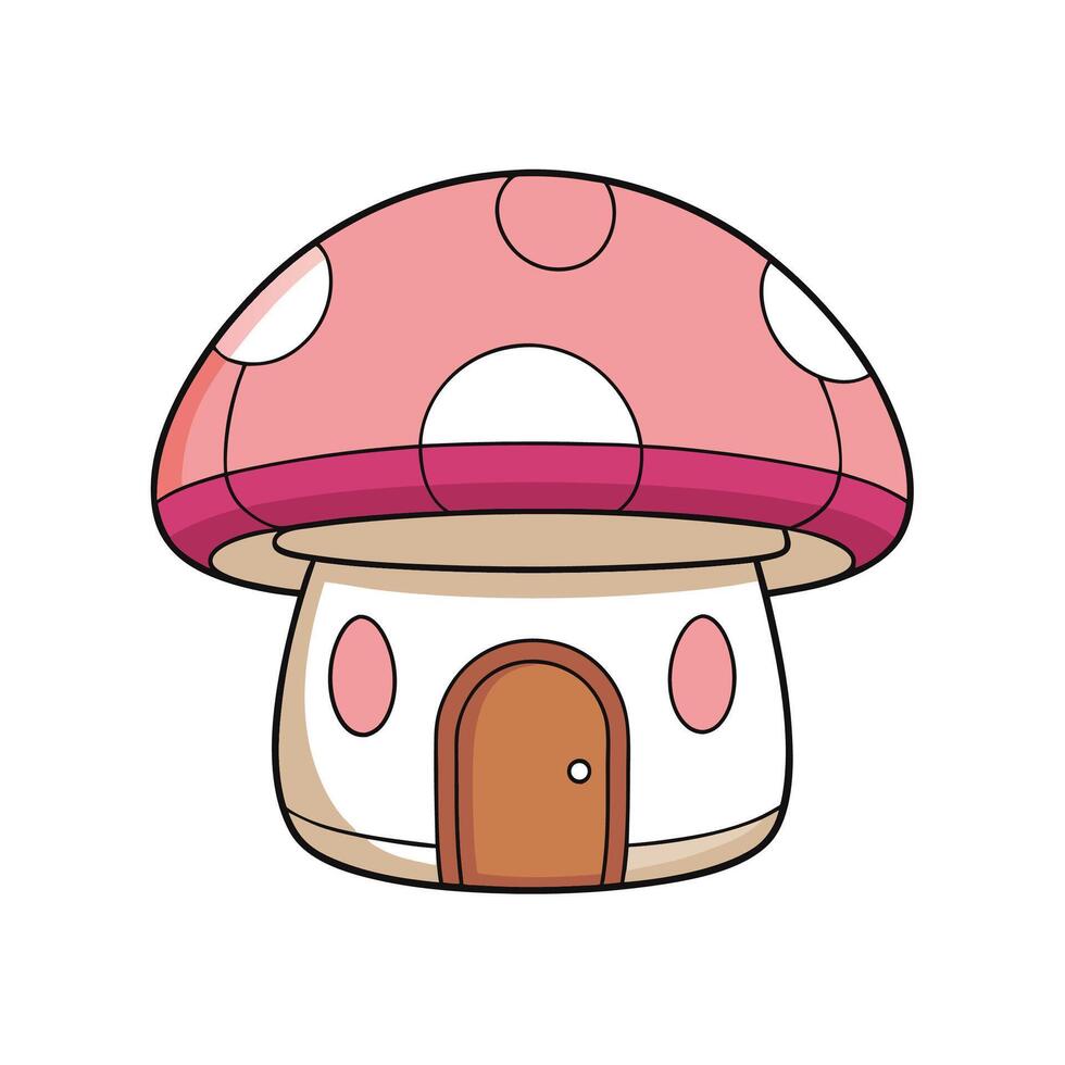Cute Pink Mushroom House Illustration with Door and Windows vector