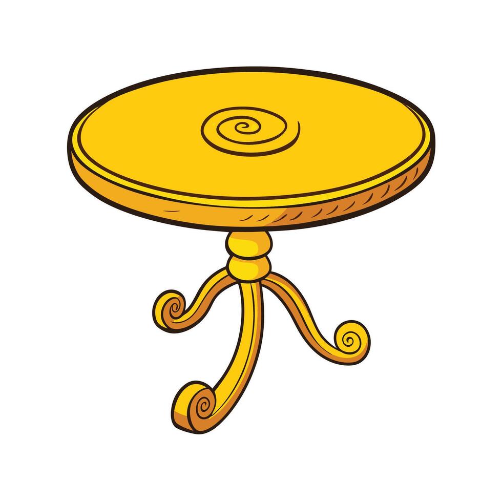 Golden, round table with ornamental legs illustration design vector