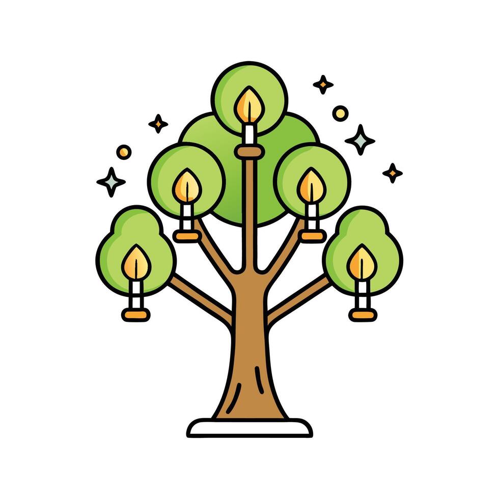 Magical Wishing Tree with Candles and Stars Illustration vector
