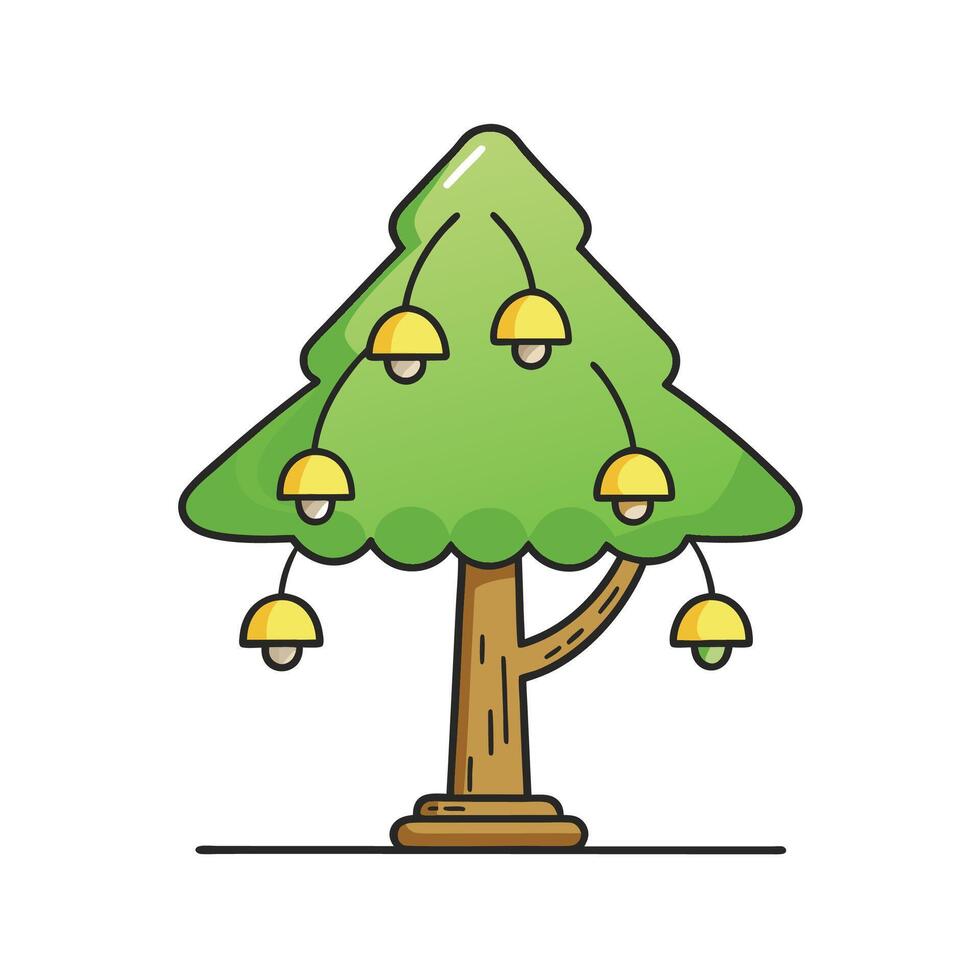 Stylized tree illustration with hanging golden lamp ornaments vector