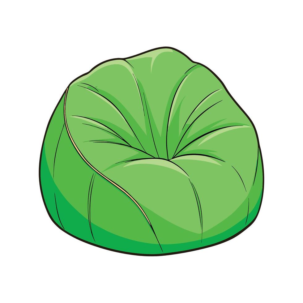 Green beanbag chair illustration, cartoon style, comfortable seating vector