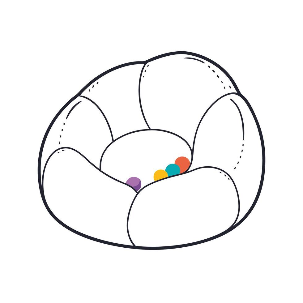 Cozy beanbag chair with colorful balls illustration vector