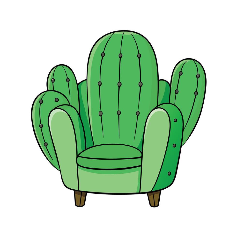 Cartoon Cactus Armchair Isolated on White Background Illustration vector