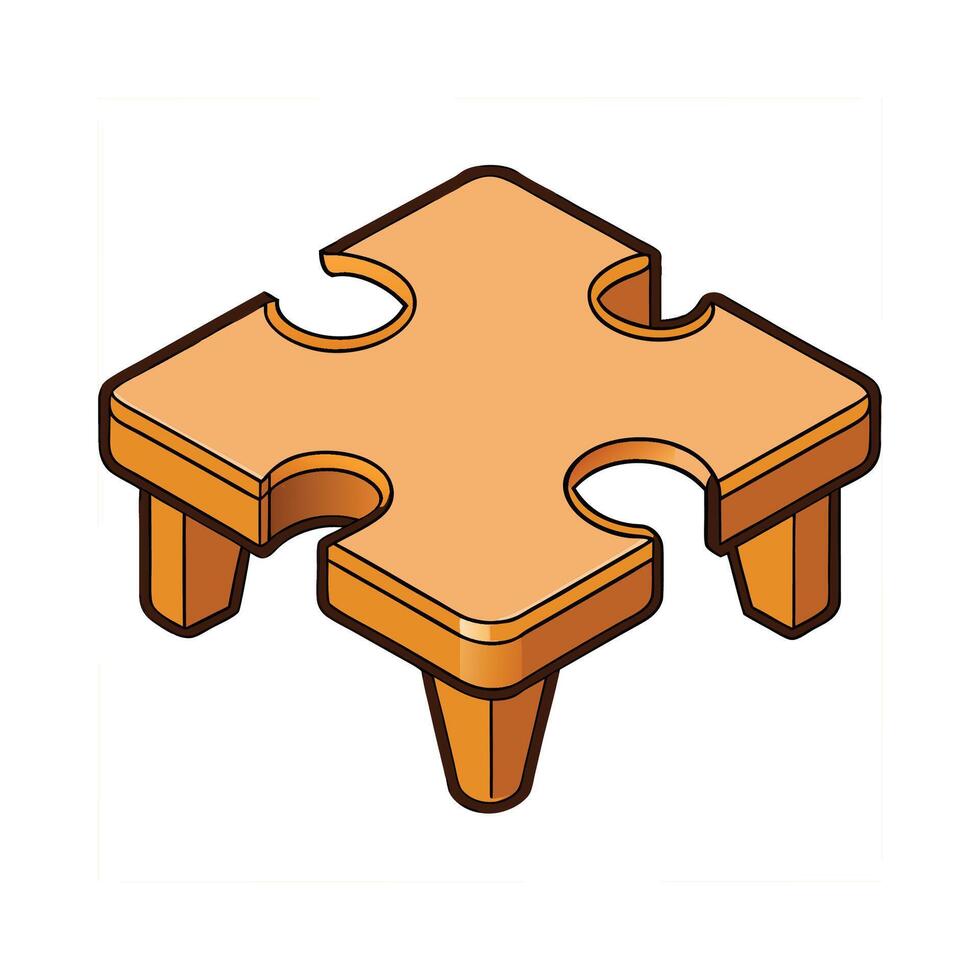 Isometric orange wooden table with unique curved cutouts vector