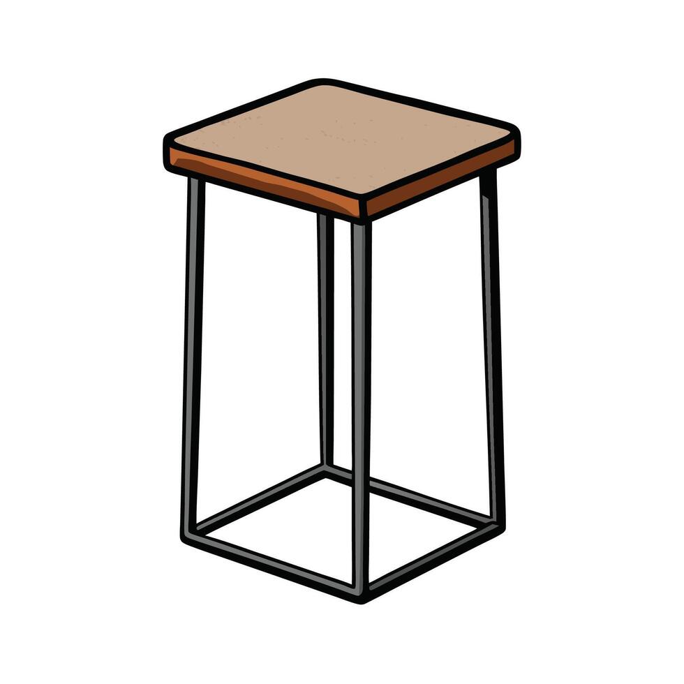Isometric Wooden Stool Illustration with Black Metal Legs vector