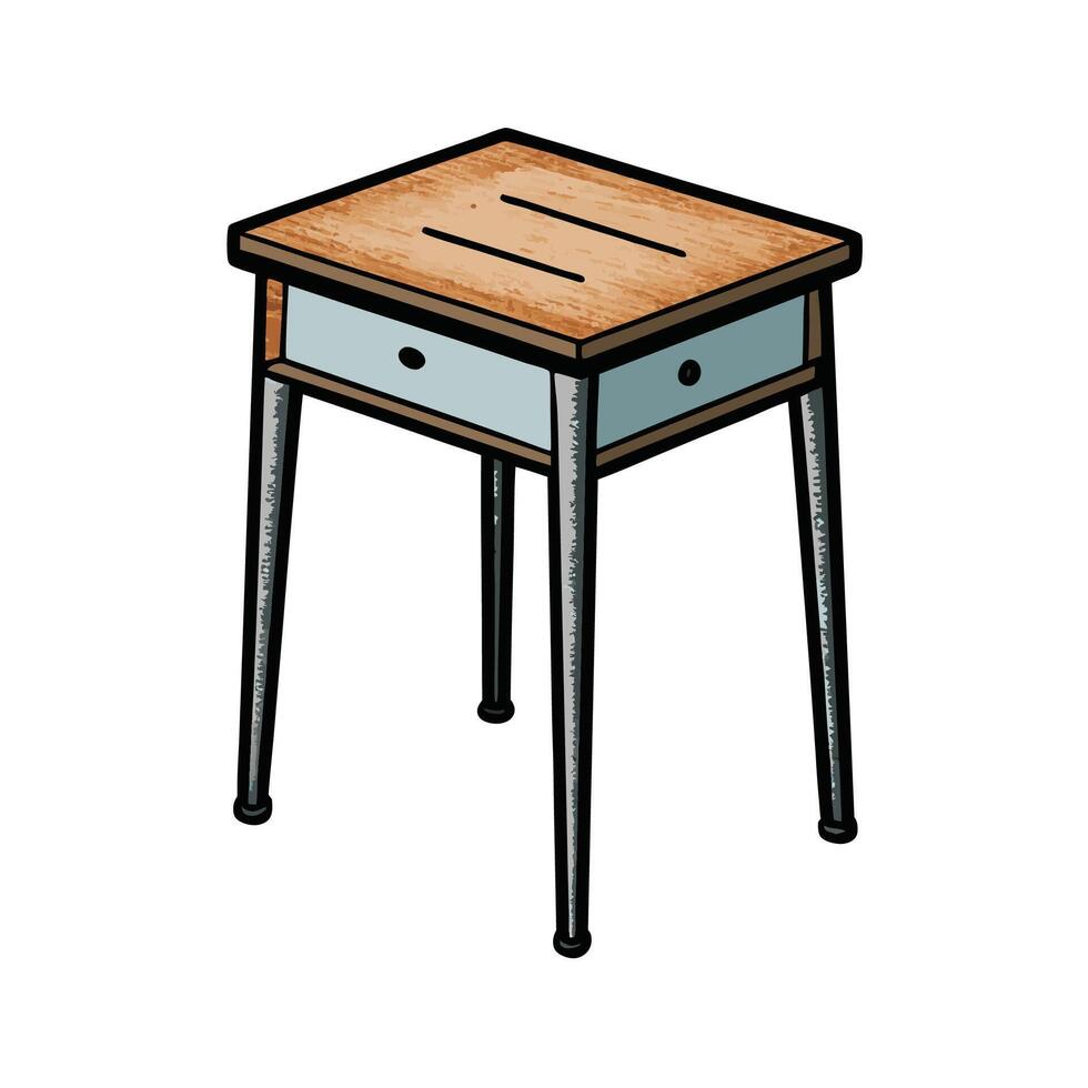 Retro Cartoon School Desk with Drawers Illustration vector