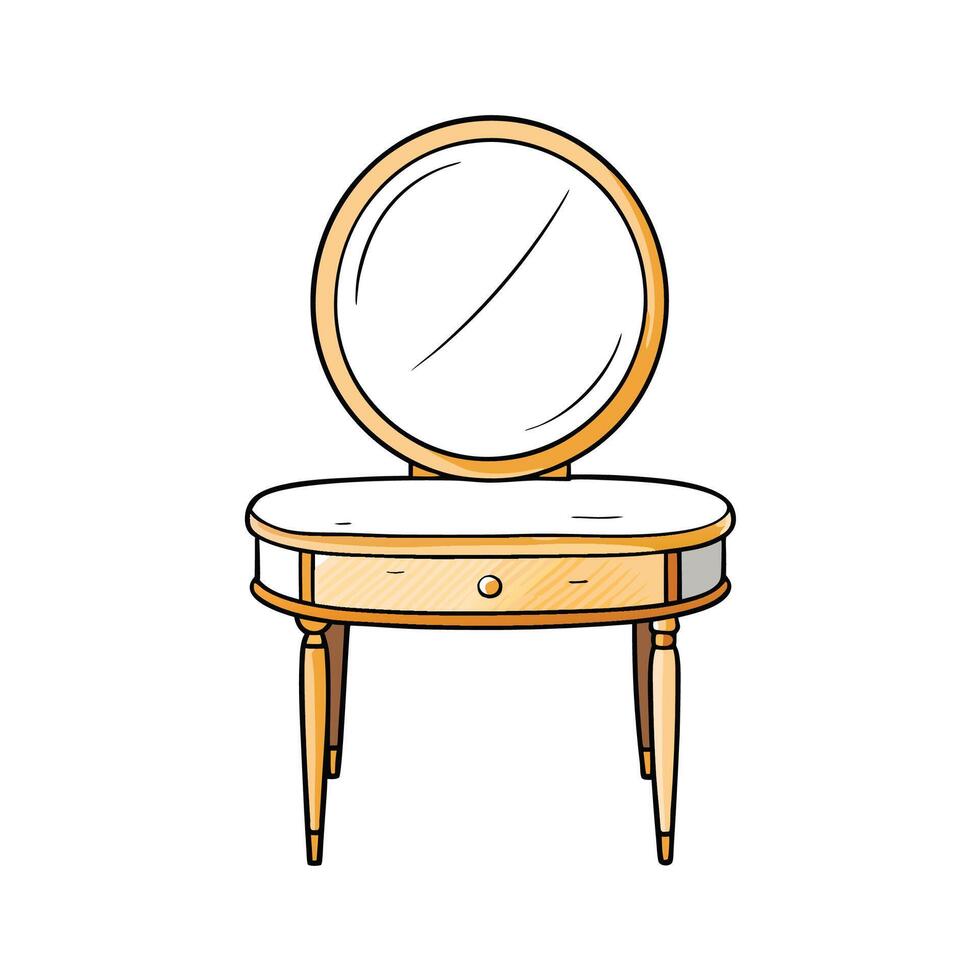 Cartoon antique dressing table with mirror and drawer vector