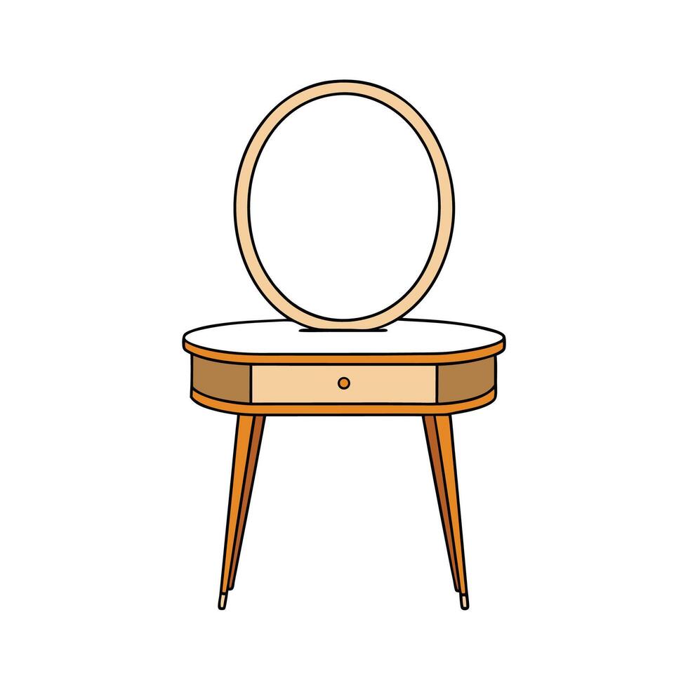 Retro Vanity Table with Mirror Illustration, Isolated vector