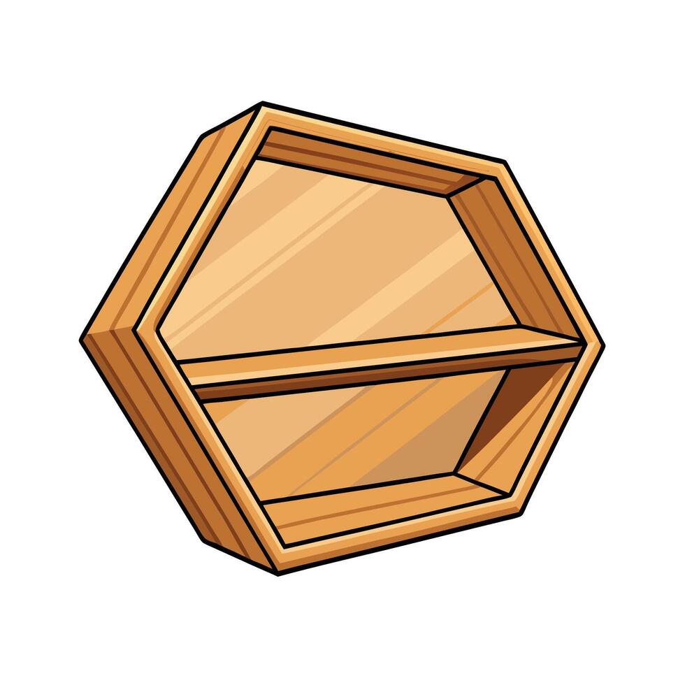 Wooden Hexagon Shelf with Single Shelf Cartoon Illustration vector