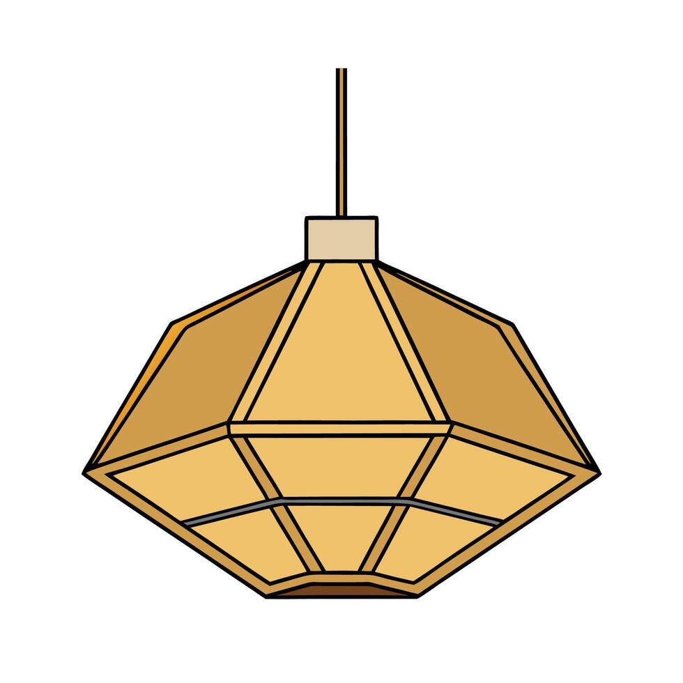 Geometric hanging lamp illustration in gold and black lines vector