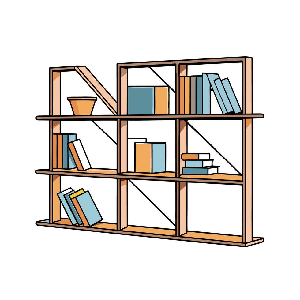 Stylized Bookshelf Illustration with Books and Plant Pot vector