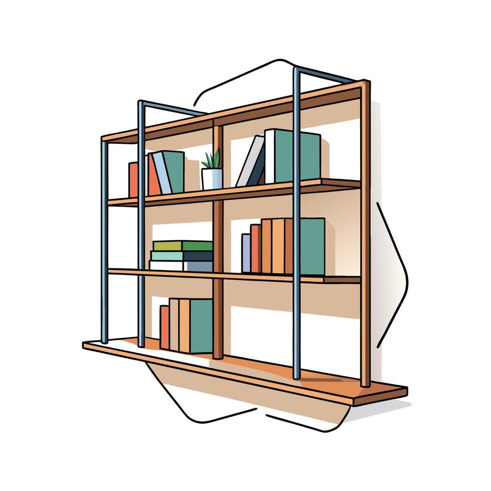 Modern Bookshelf Illustration with Books and a Plant vector