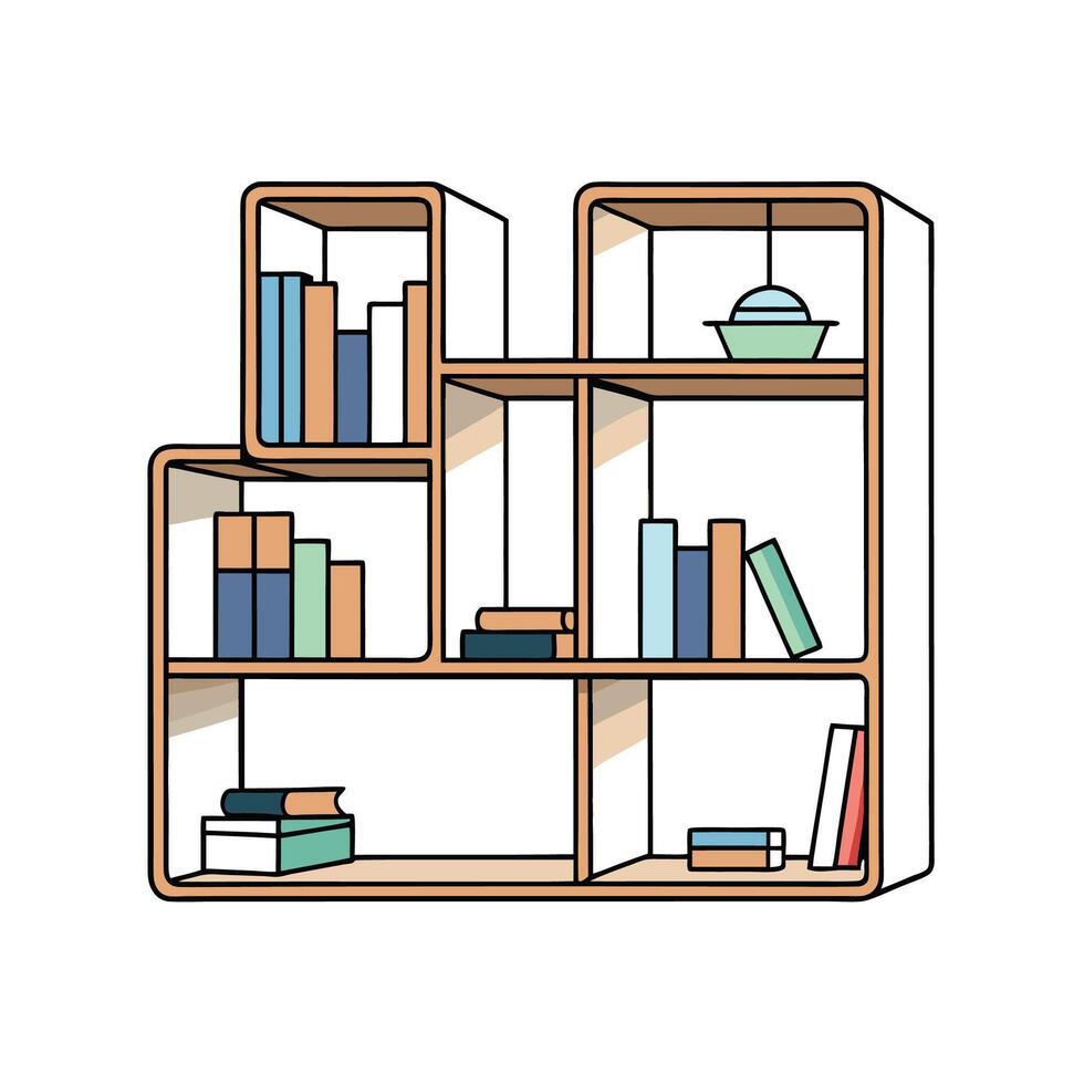 Illustration of a bookshelf with books and decoration vector
