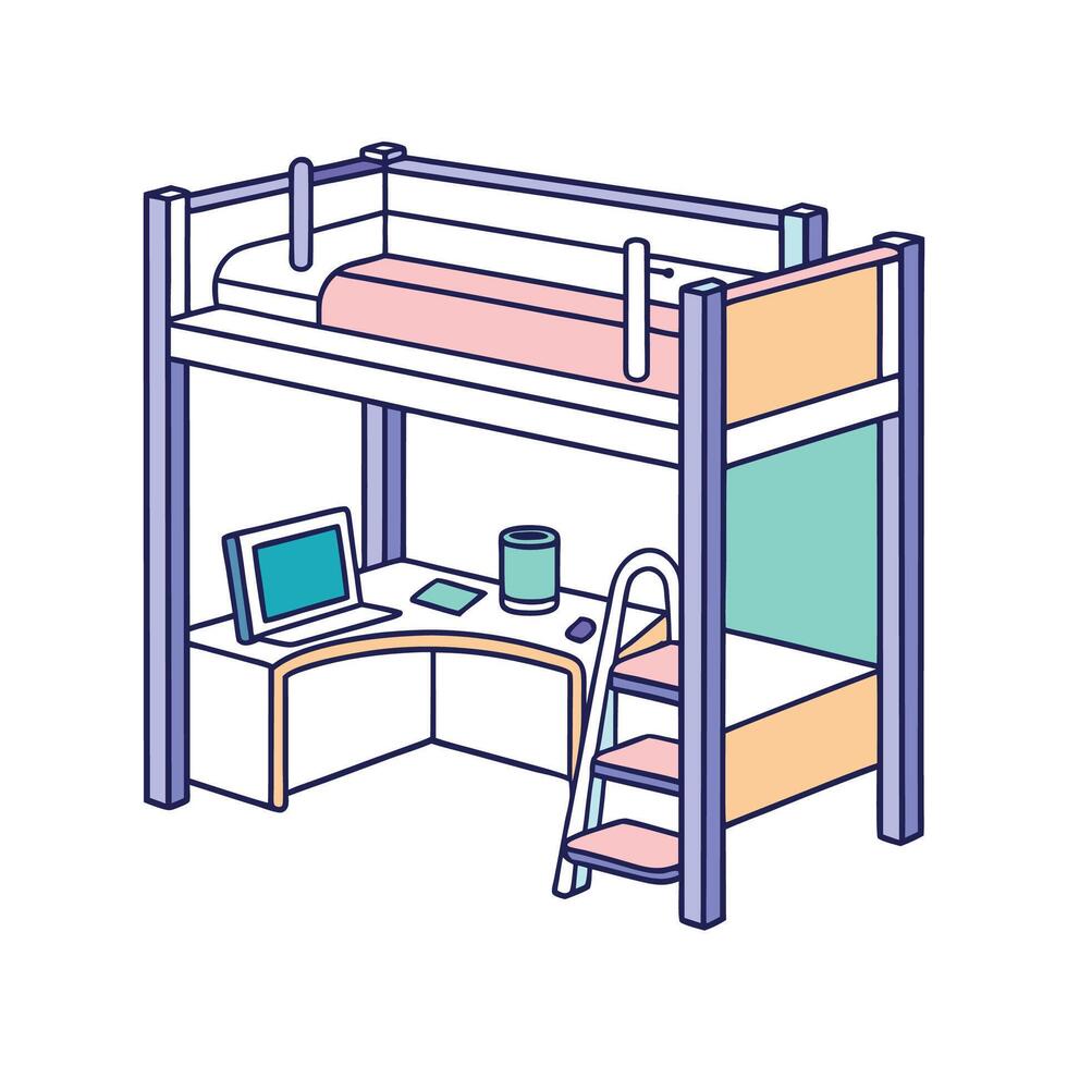 Stylish Loft Bed with Desk Functional Space Saver vector