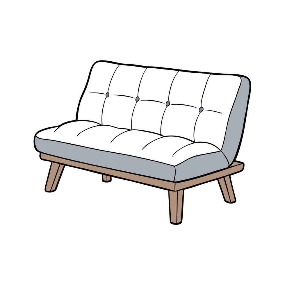 Cartoon White Couch with Grey Trim and Wood Legs vector