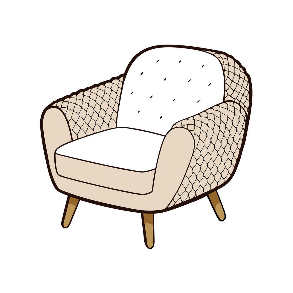 Stylish beige armchair with woven pattern illustration vector