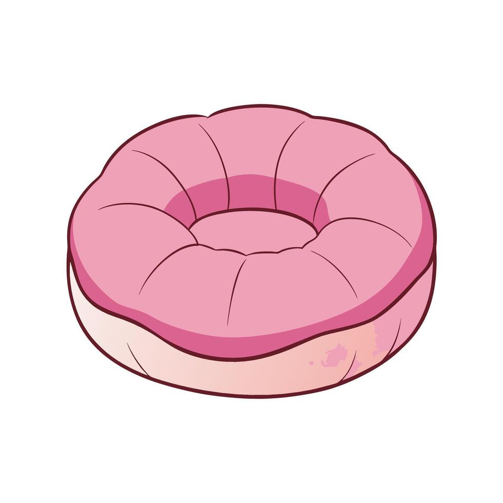 Pink Donut Cartoon Illustration on White Background vector