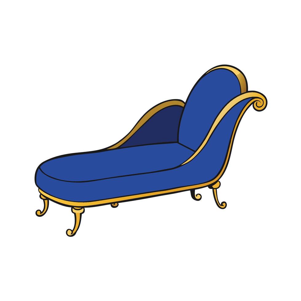 Elegant Blue Chaise Lounge Illustration with Golden Accents vector