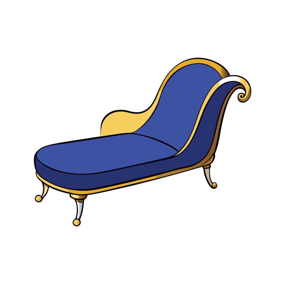 Elegant Blue and Gold Chaise Lounge Cartoon Illustration vector