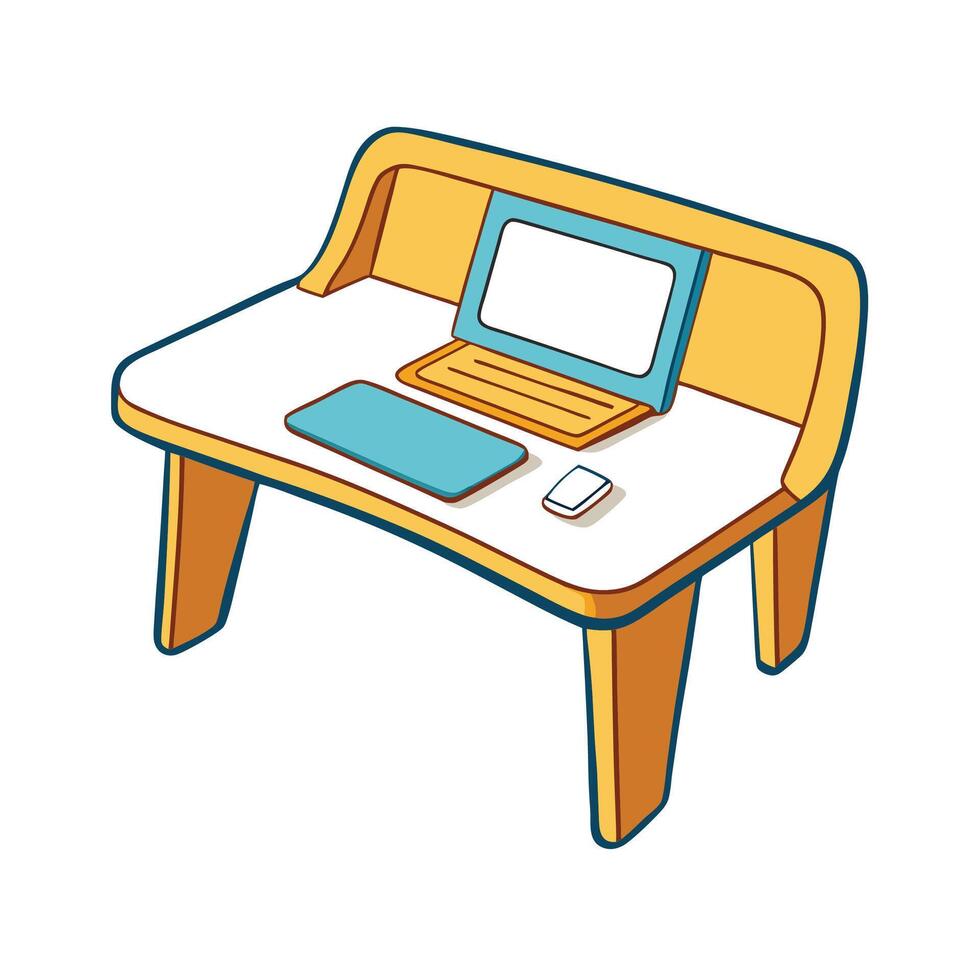 Modern Cartoon Desk with Laptop and Tablet Illustration vector
