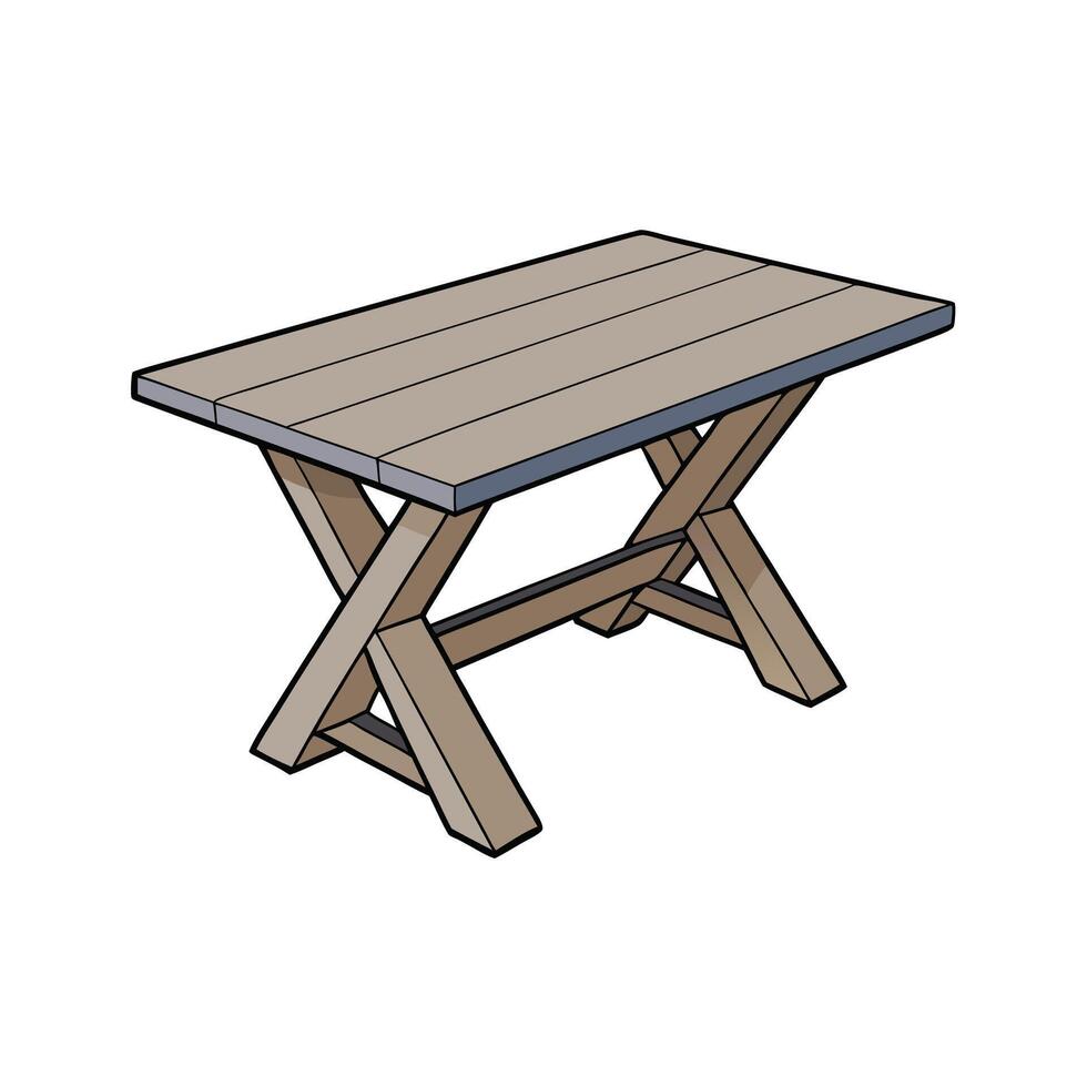 Cartoon illustration of a wooden table with cross legs vector