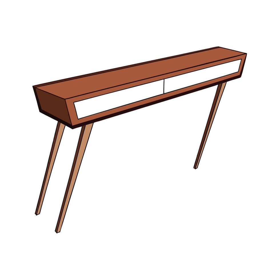 MidCentury Modern Console Table with Two Drawers Illustration vector
