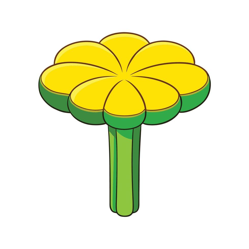 Cartoon yellow flower illustration with green stem design vector