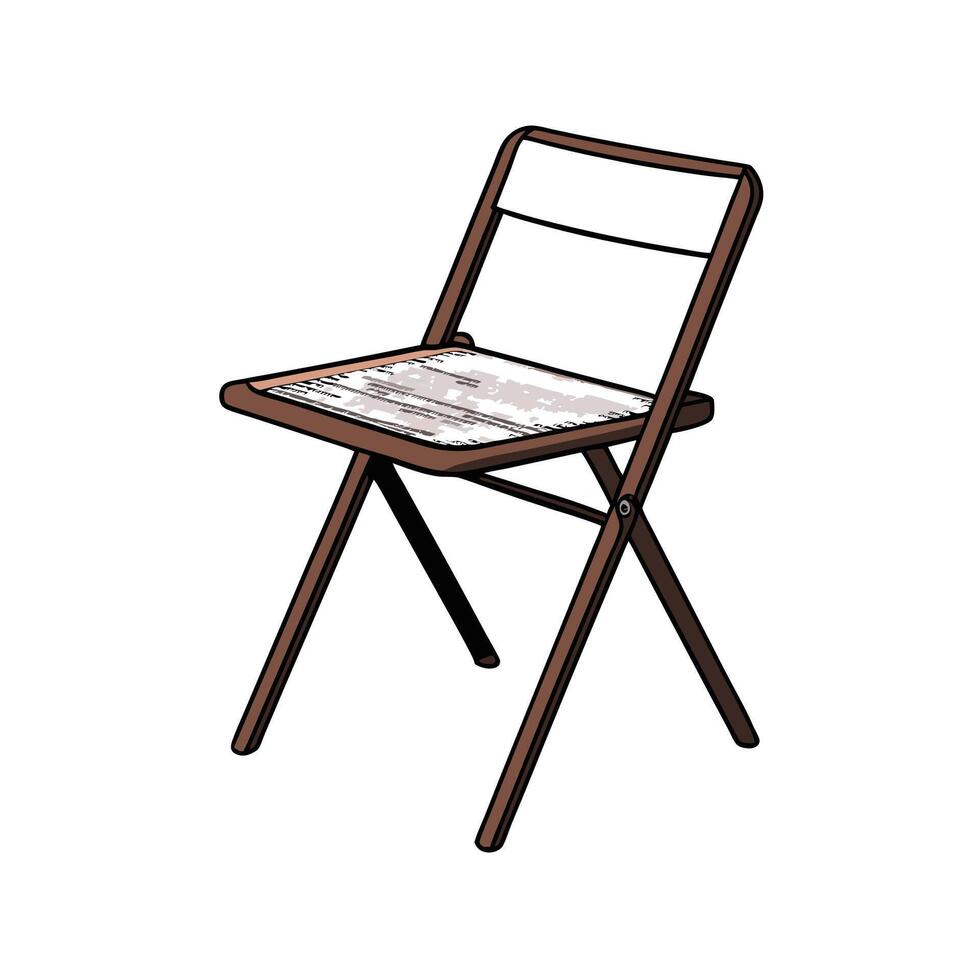 Illustrated Brown Wooden Folding Chair on White Background vector