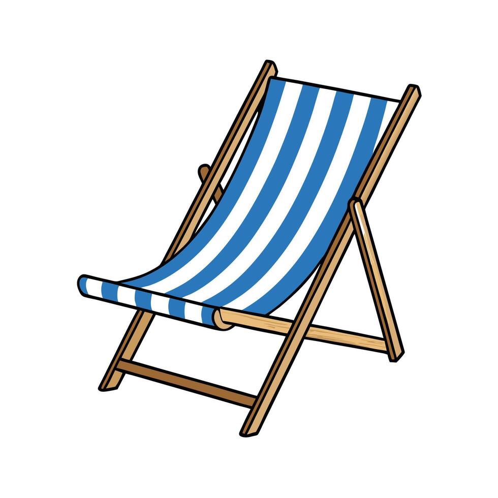 Blue and White Striped Beach Chair Cartoon Illustration vector