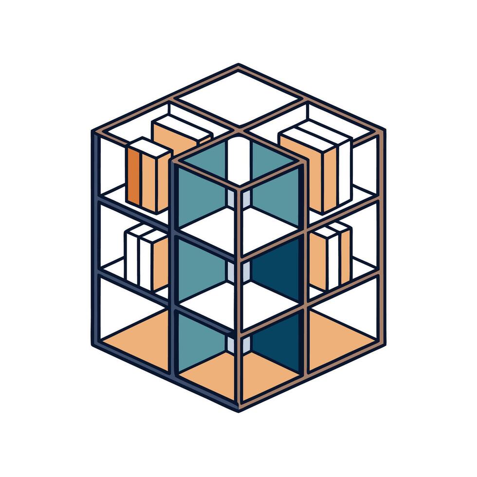 Abstract geometric cube with boxes in modern design vector