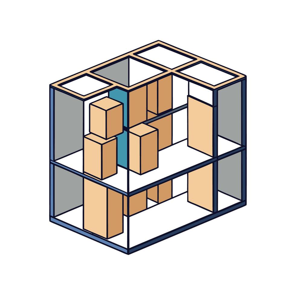 Isometric warehouse shelving unit with boxes illustration vector