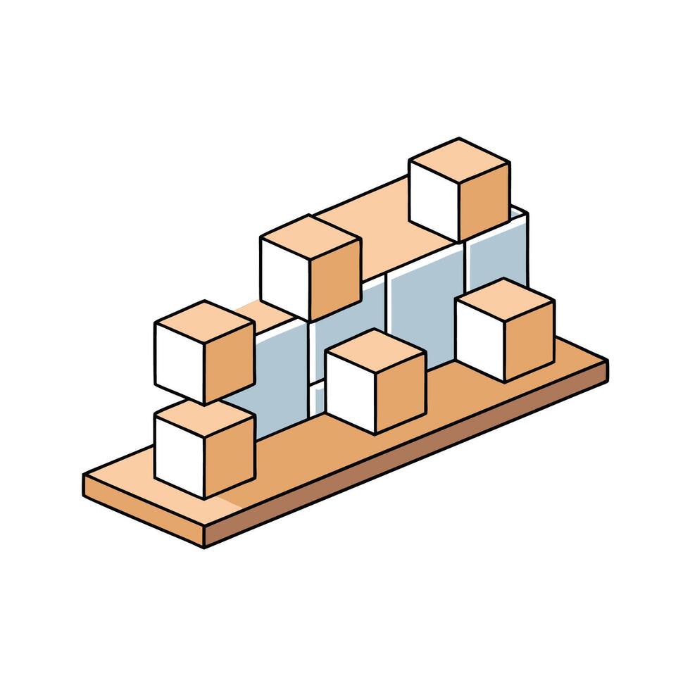 Isometric Building Blocks Structure with Tan and Blue Tones vector