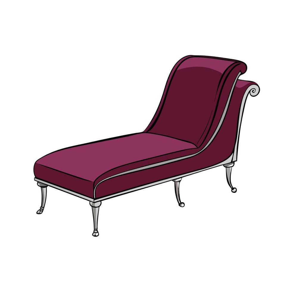 Elegant Purple Chaise Lounge Cartoon Illustration on White vector