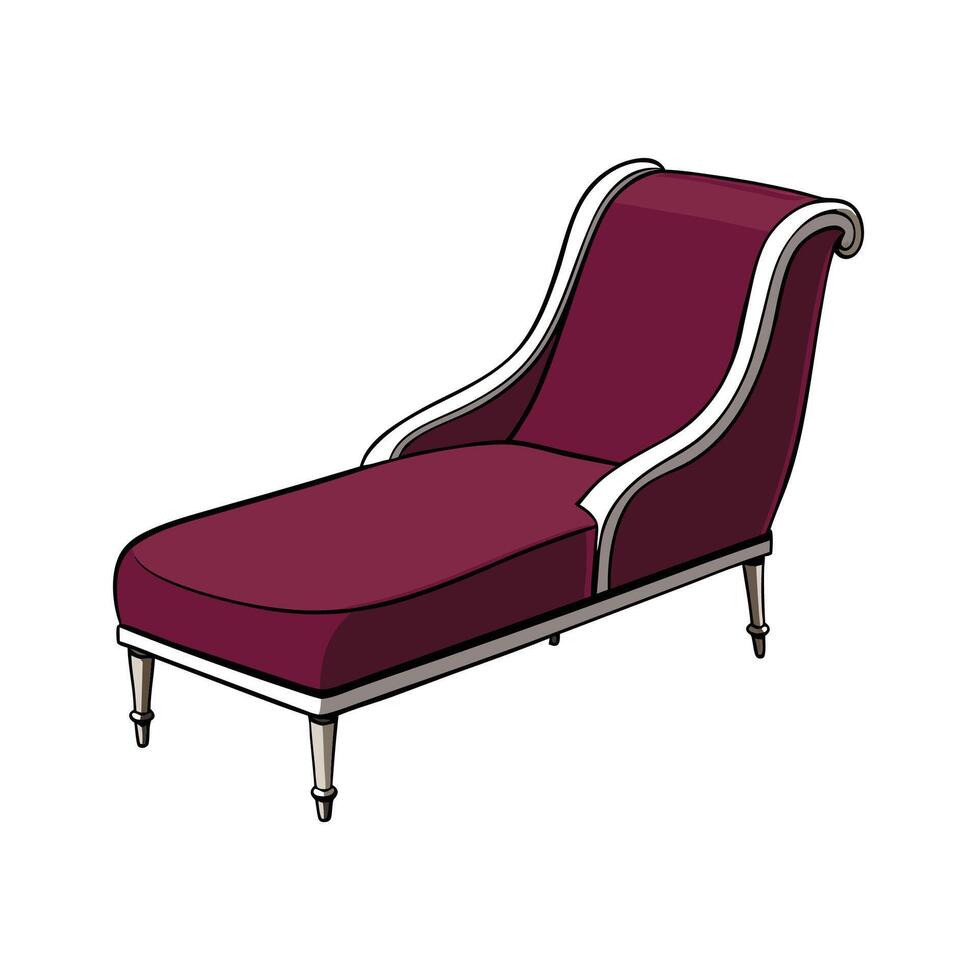 Elegant chaise lounge cartoon illustration, maroon color vector