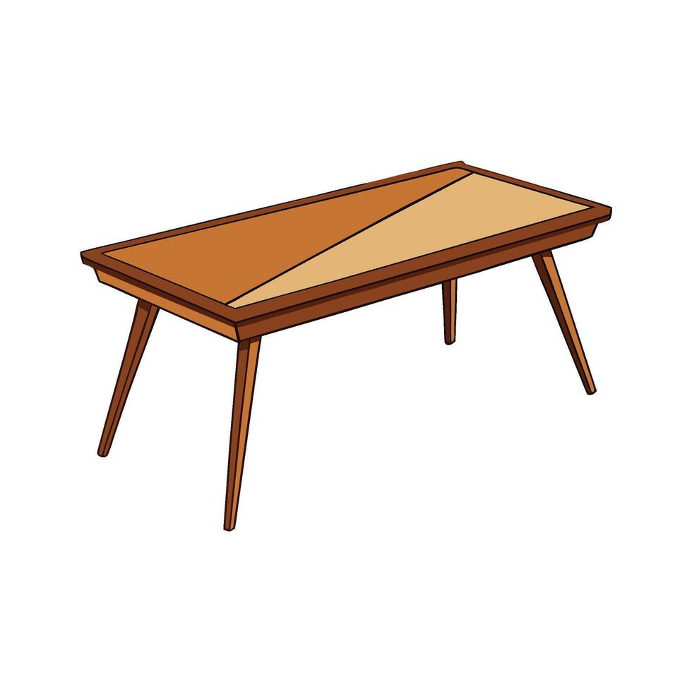 Midcentury modern wooden table illustration on white background vector
