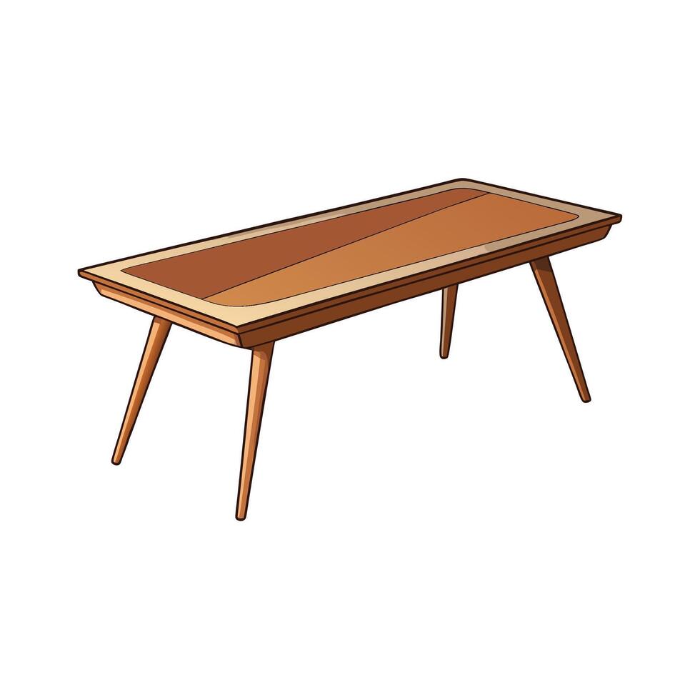 Vintage Wooden Coffee Table with Slanted Legs Illustration vector