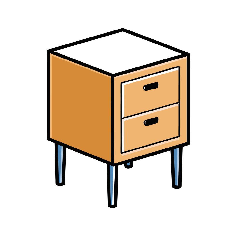 Stylish Bedside Table with Drawers Illustration on White vector