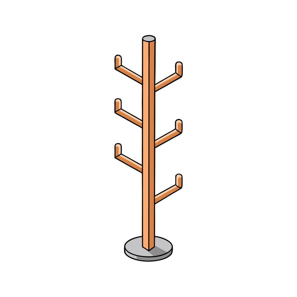 Cartoon Coat Rack, Standing Wooden Clothes Hanger Furniture vector