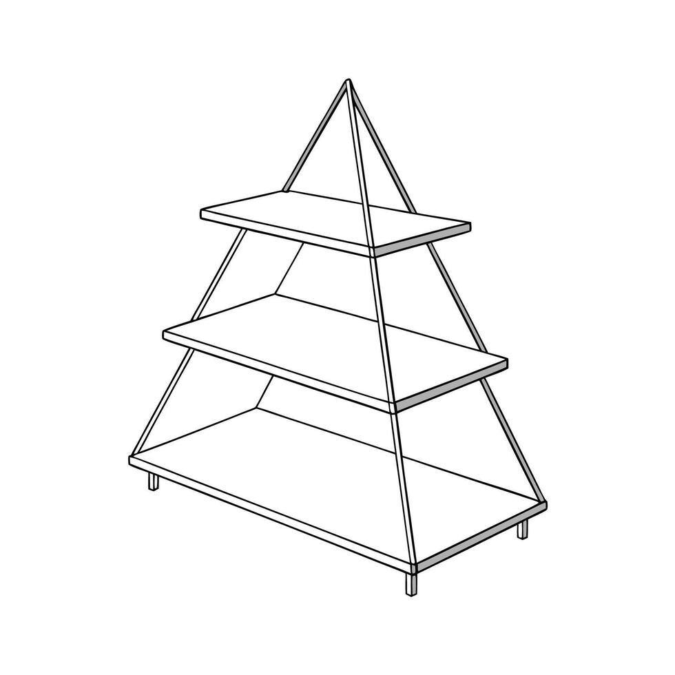Modern Three Tiered Shelf Outline in White vector