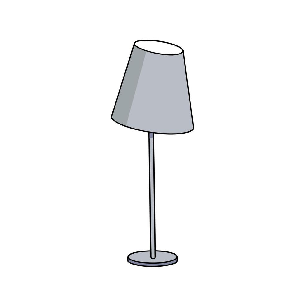 Cartoon Gray Floor Lamp with Shade Illustration Isolated vector