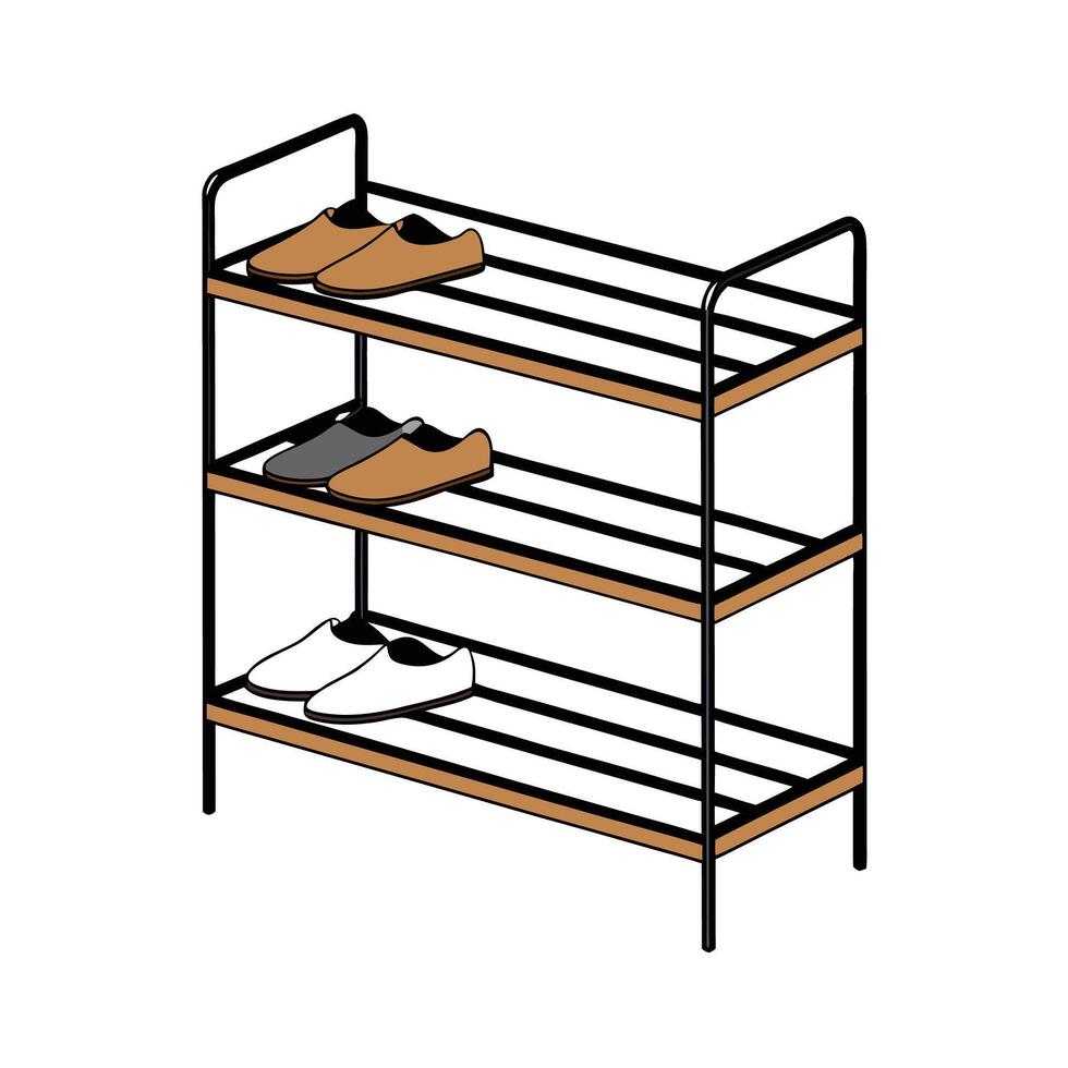 Threetier Shoe Rack with Different Pairs of Shoes vector